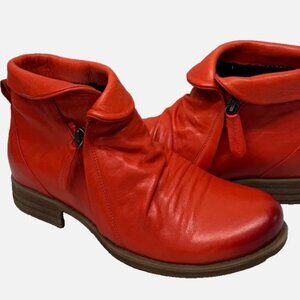 MIZ MOOZ RUCHED SOFT LEATHER BOOTIE SIDE ZIP RED 37EU / 7US NEW # Z-245
